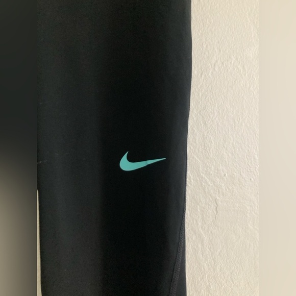 Nike Pro Leggings Black Mid Rise Full Length Blue Workout Errands Travel Small - Picture 3 of 7